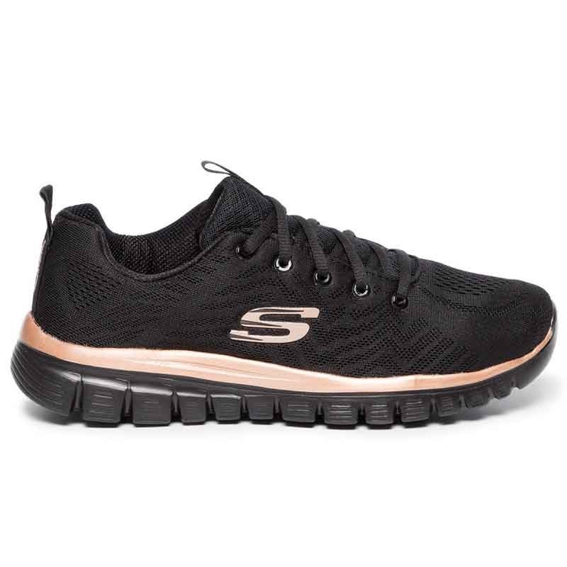 SKECHERS GRACEFUL GET CONNECTED NEGRO DORADO MUJER